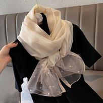 90X90Cm Pearl Pearl Scarf Women Luxury Sun-Resistant Beach Shawl Spring Breathable Hijab beige