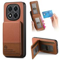Telefono dėklas Xiaomi Redmi Note 14 15 Pro Plus RFID odinis su kortelių laikikliu Mi Phone Redmi 15c 14c Note 15 14 Pro+ Piniginės dėklas Redmi 14C ruda