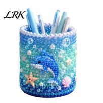 Educational Craft Supplies 3D Beaded Pen Holder Kit, DIY Tiny Pencil Bead Embroidery Kit Organizer Beading Crafts, Cute Art Handmade Gift for E blue