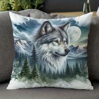 Pagalvės užvalkalas su vilko ir miško raštu, pagamintas iš poliesterio, skalbiamas mašinoje, tinkamas miegamiesiems, svetainėms ir sofoms. Peach skin 35*35(CM)-1Pcs