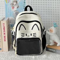 Kawaii Katės Kuprinė Ita Bag Didelės Talpos Nailoninė Mokyklinė Kuprinė su Skaidria Smeigtukų Kišenė Miela Anime Kuprinė Mergaitėms S  32x23x10 juoda