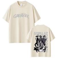Riboto leidimo Rock Band Gorillaz spaudiniai Marškinėliai Unisex Unisex Hip Hop Gotikinis stilius Oversize Streetwear Unisex ir Unisex Marškinėliai 3XL beige