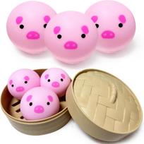 Mielos kiaulytės, pandos ir koldūniukų minkštukai žaisliukai su garintuvu, minkštas tešlos kamuoliukas vakarėlio dovanėlė, streso mažinimo dovana, Kawaii maisto spaudomi žaisliukai beige