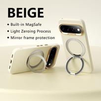 Prabangus 360° besisukantis magnetinis stovas, odos pojūčio dėklas Google Pixel 11 Pro XL 10A, atsparus smūgiams, Magsafe, metalinis objektyvo dangtelis Google Pixel 10a beige