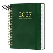 2027 m. savaitės planuoklis A5 formato spiralinis sąsiuvinis, 365 dienų kalendorius su storais lapais, rašymo dienoraštis, elastinė juostelė, 140 puslapių organizatorius darbui black
