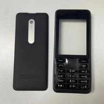 Korpusas Nokia 301 dviejų SIM kortelių mobiliajam telefonui, dėklas su anglišku klaviatūros pakeitimo dalimis Single card Black black