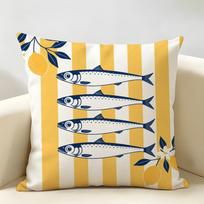 Sardine Lemon Tinned Fish Cushion Cover Durable Hypoallergenic Organic Linen Pillow Cover Short Size Washable SkinFriendly 50cmx50cm(20x20Inch) yellow