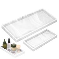 2Pcs Bathroom Vanity Tray Rectangle Countertop Storage Organizer Kitchen Sink Tray Shatterproof Non-Slip Silicone Bathroom Tray