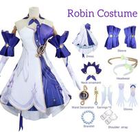 Robin Cosplay Game Honkai Star Rail Robin Cosplay Costume Anime 3D Print Dresses Wig Role Play Uniform Full Set for Women Girls XL blue
