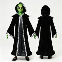 Suaugęs Vaikas Ateivis Magas Cosplay Kostiumas Žvaigždėtas Dangus su Gobtuvu Žalios Pirštinės Tinklelio Kaukė Tobulos Helovino Šventės Kosminiai Nuotykiai M black