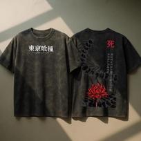Tokyo Ghoul Acid Wash Oversized T-Shirt Kaneki Ken Anime Tee Gift For Him S gray