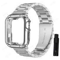 Metalinis dirželis + TPU dėklas, skirtas Apple Watch Band 44/40/45/41mm 42mm 38mm nerūdijančio plieno apyrankei IWatch Series 765432SE 8 Ultra 49mm apsauginiam dėklui iwatch 7 8 45mm gray