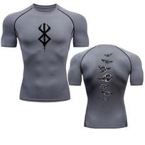 Anime Berserk Guts vyriški kompresiniai marškinėliai, fitnesas, sportinis bėgimas, aptempti sporto salės marškinėliai, sportiški, greitai džiūstantys marškinėliai vasarai S pilka