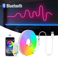 DC5V USB RGB Neoninė LED juostinė lemputė vandeniui atspari LED neoninė juostelė „Bluetooth“ APP ir nuotolinio valdymo pultelis, skirtas kambario televizoriaus dekoro sieniniam apšvietimui 2m