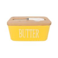 Yousheng Ceramic Butter Dish with Lid Multipurpose Knife Large Capacity Butter Keeper for Countertop Easy To Clean Butter Container Kitchen Gift geltona
