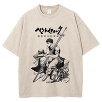 Anime Berserk Guts Acid marškinėliai Retro Vintage Plauta Grafika Tees Vyrai Harajuku Medvilnė Laisvalaikio Trumpomis rankovėmis Marškinėliai Viršūnės Unisex 6XL beige