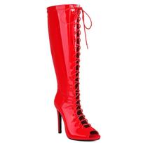 Fashion Women's Knee Thigh High Boot Sexy Lace-up Patent Red black White Night-club Dance Fetish Party Shoes Lady Big Size 2024 Summer 9.5 raudona