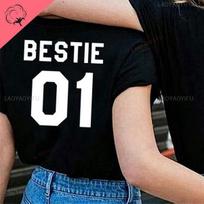 Geriausios draugės 01 Marškinėliai Geriausių draugų T-shirt'ai 2 draugėms BFF Marškinėliai Derantys draugams Medvilniniai marškinėliai Šventinė dovana Madingi moteriški drabužiai Raidės Viršus L white