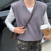 Autumn Winter Sleeveless V-neck Women Pullover Sweater Vest New Casual Fashion Basic Knitted Tops Solid Color Loose Office Tank Tops Clothing one size pilka spalva