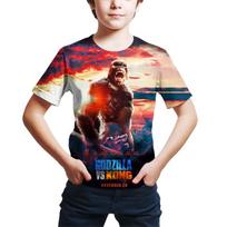 Vasaros apvalios apykaklės Godzilla prieš Kong 3D spausdinti marškinėliai Madingi kasdieniai trumpomis rankovėmis Vaikų berniukų marškinėliai 140 beige