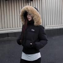 Žieminis trumpas pūkinis paltas su kailine apykakle moterims, naujas liekninantis juosmenį, aukštos kokybės medvilne dygsniuotas paltas L gray