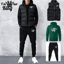 Vyriškas sportinis kostiumas Naujas rudens ir žiemos vienspalvis su spauda Hoody + Liemenė + Kelnės Trys dalys Pora Laisvalaikio Sportinė apranga 3XL žalia