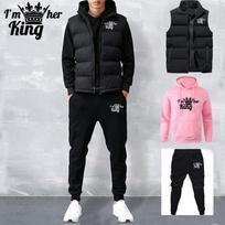 Vyriškas sportinis kostiumas Naujas rudens ir žiemos vienspalvis su spauda Hoody + Liemenė + Kelnės Trys dalys Pora Laisvalaikio Sportinė apranga XL rožinė