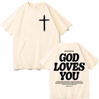 Krikščioniška Jėzaus Bažnyčios Marškinėliai Biblijos Eilutė Dievas Tave Myli Spausdinti Marškinėliai Madingi Estetiški Per dydžio Marškinėliai Unisex Streetwear S beige