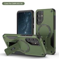 Šarvuotas magnetinis telefono dėklas, skirtas Samsung Galaxy A55 A16 A35 A25 A05 A54 5G, su Magsafe belaidžio įkrovimo funkcija, atramėle ir apsauga nuo smūgių For Galaxy A16 žalia