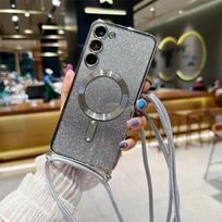 Kryžinė virvelė Blizgantis dėklas Samsung Galaxy S26 S25 Edge S24 S23 S21 FE S22 Ultra Plus, Magsafe magnetinis minkštas TPU dangtelis Galaxy S21 5G black