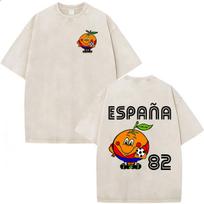 Naranjito Ispanija Ispanija Talismanas Futbolas Vintažiniai skalbti marškinėliai Vyrai Moterys Drabužiai Mada Trumpomis rankovėmis T-shirt Gatvės stilius S white