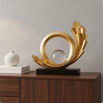 Abstraktaus metalo skulptūra prabangi puošmena elegantiškas lankas ir sfera menas B Gold Art Ornament B