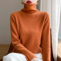 Moterų kašmyro megztinis Qinghe Cashmere 30% kašmyro 70% vilnos Rudens ir žiemos kašmyro megztinis minkštas ir šiltas L mandarinų geltonos spalvos