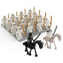 Skeletų lėlių armija, skeletų karo žirgas, skeletų korpusas su ginklais kvadratiniai statybiniai kaladėlės, gimtadienio dovanos, Kalėdų dovanos.