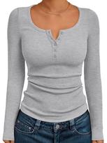 Fashion Women V-Neck Button Knit Cardigan T-shirts Long Sleeve Slim Fit Pullover Sweater Autumn Winter Solid Color Tees Shirts Basic Clothing S pilka spalva