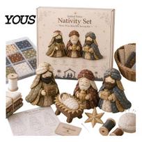 Meaningful Handmade Christmas Gifts Nativity Scene Patchwork DIY Kit, Fabric Sewing Seasonal Living Room Ornament Religious Quilted Craft Set for Home B beige