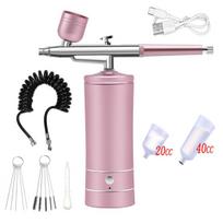 Airbrush Nail With Compressor Portable Air Brush For Nails Art Paint Painting Crafts Nails Spray Compressor Kit Oxygen Injector rožinė