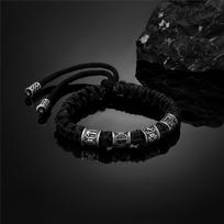 Norse Runes Beads Bracelet Men Vikings Accessories Braided Survival Paracord Rope Wristband Handmade Outdoor Amulet Bangle homme black