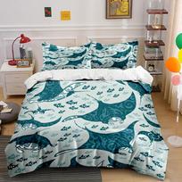 Manta Ray and Fish Pattern Bedding Duvet Cover Set  (1*Duvet Cover 2*Pillowcases, without duvet insert) 220x240cm