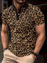 Madingi vyriški polo marškinėliai su leopardo raštu, vasaros atostogų, trumpomis rankovėmis, 3D spausdinti, gatvės stiliaus, POLO marškinėliai, laisvalaikio vyriški drabužiai 5XL brown