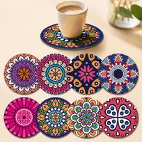 Set of 8 Printed Wooden Coaster for Tea Cups Coffee Mugs Glasses and Bottles Home Table Decor Dining Table Decor Accessories