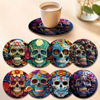 Set of 8 Printed Wooden Coaster for Tea Cups Coffee Mugs Glasses and Bottles Home Table Decor Dining Table Decor Accessories