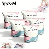 5pcs Vacuum Storage Bags, No Pump Reusable Compression Bags with Press Seal, Space Saver for Clothes Blankets Travel Moving white
