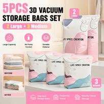 5pcs Vacuum Storage Bags, No Pump Reusable Compression Bags with Press Seal, Space Saver for Clothes Blankets Travel Moving