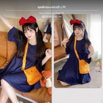Kiki pristatymo Cosplay kostiumas, Helovino Anime suknelė, Moteriškas tamsiai mėlynas komplektas+Rankinė S Navy Blue Set+Bag M brown