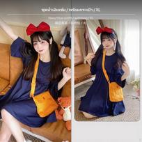 Kiki pristatymo Cosplay kostiumas, Helovino Anime suknelė, Moteriškas tamsiai mėlynas komplektas+Rankinė S Navy Blue Set+Bag XL brown