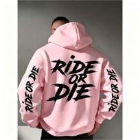 Grafinis džemperis su gobtuvu „Ride Or Die“ Oversize Streetwear Sportinė apranga Puloveris Vyriškas Moteriškas Laisvalaikio Rudens Viršutinė dalis su gobtuvu S gray