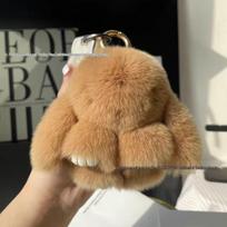 Žavingas tikro kailio triušio raktų pakabukas pliušinis žaislas krepšio pakabukas mergaitėms 10 cm Rabbit Pendant tamsiai ruda spalva