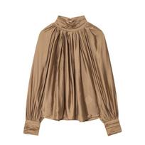 Womens Pleated Stand Collar Long Sleeve Shirt Casual Loose Fit 2025 M ruda