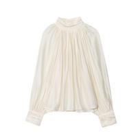 Womens Pleated Stand Collar Long Sleeve Shirt Casual Loose Fit 2025 L balta